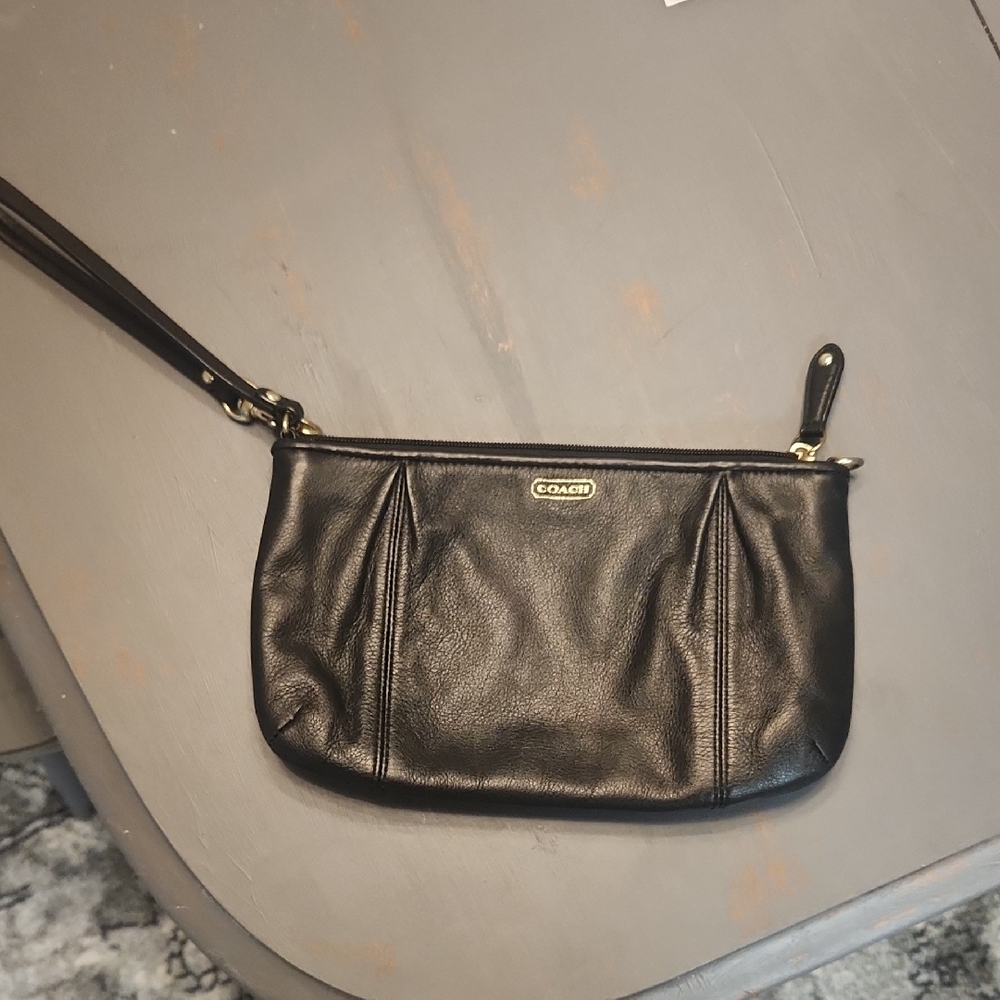 Coach Black Leather Clutch Wristlet